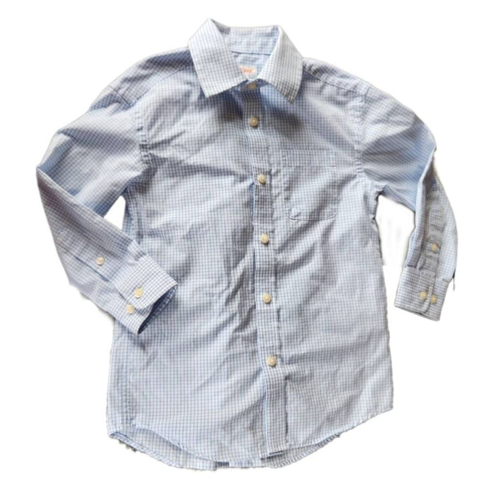 Cat & Jack XS 4/5 boys dress shirt collared button up blue white plaid long slee